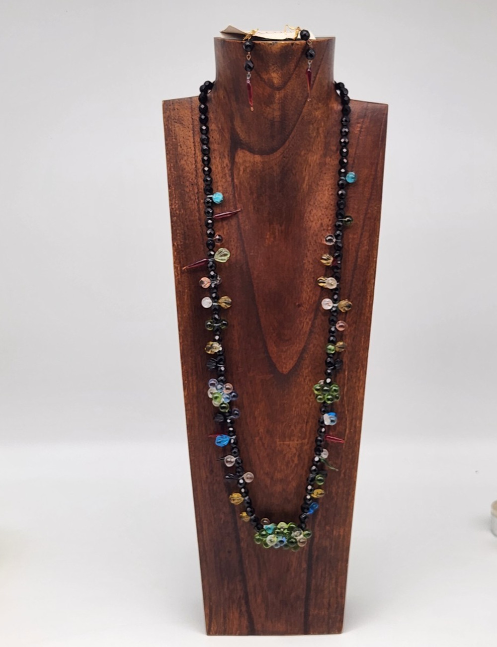 Vintage Sunya Currie Handmade Lampworked Borosilicate Necklace, Earrings - 35''L